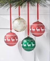 Holiday Lane Christmas Cheer Set of 4 Shatterproof Decorated Red,Green,Gold Ball - £11.54 GBP