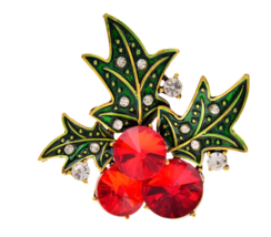 Holly Flower Brooch Celebrity Pin Vintage Look Gold plated Queen XMas Broach i36 - £14.25 GBP