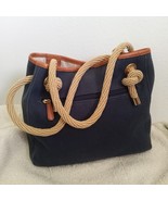 MICHAEL Kors Large Canvas Leather Tote Bag Blue Brown Shoulder Rope Hand... - €93,76 EUR