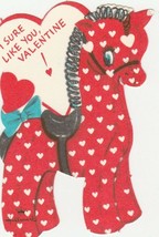 Vintage Valentine Card Giraffe Red Polka Dots Hallmark Die Cut 1960's - $7.91