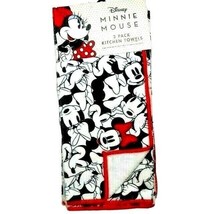 Disney Minnie Mouse Kitchen Towels 3-Pc Red Bow White Black Absorbent Polyester - £14.33 GBP