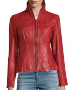 Leather Jacket Women Womens Biker Size Moto Motorcycle Soft Vintage Zip ... - $2,580.42 MXN