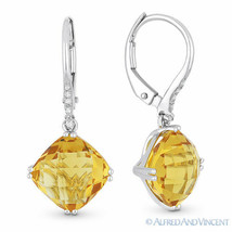 5.21 ct Cushion Cut Citrine &amp; Diamond Dangling Drop Earrings in 14k White Gold - £375.69 GBP