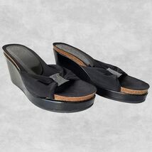 Donald J Pliner Black Slip On Wedge Sandal-Fabric &amp; Patent Leather-Women... - $47.45