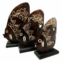 Balinese Wood Handicrafts Tropical Crown Angel Fish Family Set of 3 Figurines - £24.12 GBP
