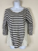 Style &amp; Co Womens Size S Ivory/Blk Striped Lace Embellished Shirt 3/4 Sleeve - £7.70 GBP