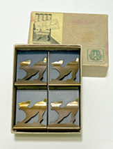 Vintage Art Deco MCM Deer Placecards or Matchbook Holders 4pc Original Box - £20.24 GBP