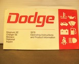 1978 Dodge Magnum Charger SE Monaco Diplomat Aspen Owners Manual Operati... - £28.60 GBP