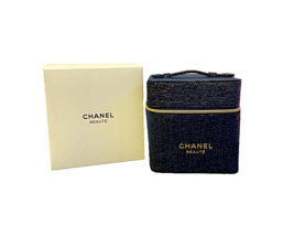 Chanel Blue Tweed Zippered Hard Shell Makeup Vanity Case NIB - £147.76 GBP