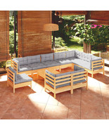  Outdoor Lounge Set Grey cushions, natural wood - $34,817.02 MXN