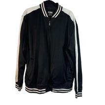 CSG Black &amp; White Varsity Jacket 2XL with Zip Front &amp; Striped Trim - £22.15 GBP