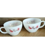 2 Fire King Fleurette Coffee Tea Cup Milk Glass White With Flowers Vinta... - €10,20 EUR