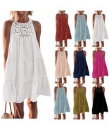 Boho Lace Collar Short Dress, Women&#39;s Sleeveless Dress, Vacation Beach D... - £21.88 GBP