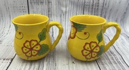 2 Temp-tations Poppies Passion Coffee Mug Tara Replacement Ovenware Yellow 16oz - £14.38 GBP