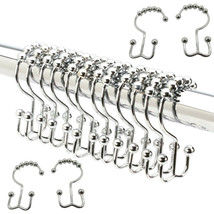 Double Sided Side Roller Glide Shower Curtain Ring Hooks 12 pack Chrome Finish - £7.88 GBP