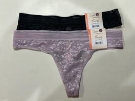 Secret Treasures 2 Pairs Leopard Stretchy Thongs Size XS 0-2 Black &amp; Purple NWT - £4.90 GBP