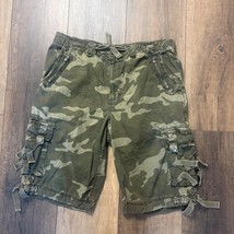 Helix Mens Y2K 90s Camo Long Cargo Shorts Size 36 13” Inseam Military Sk... - $23.36