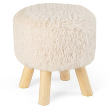 Round Footstool Ottoman Faux Fur Footrest with Padded Seat and Rubber Wo... - $115.99