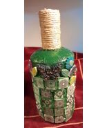 Floral Mosaic Unique Mixed Media Glass Spirits Bottle Recycled Display M... - $27.99 CAD