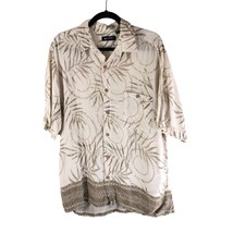 Puritan Mens Hawaiian Aloha Shirt Palm Geometric Print Ivory Brown L - $4.99