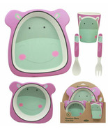 Pink Hippo 5 Piece Organic Bamboo Dinnerware Set For Kids Children Toddl... - $493.98 MXN