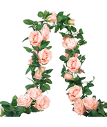 Floral Garland Pink Rose Vines Artificial Flowers, 3Pcs 19.5Ft Silk Fake... - £21.52 GBP