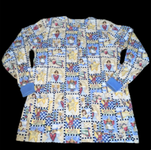Cottonality Scrub Shirt Jacket Medium Vintage Antique Angels Stars Long ... - $17.99