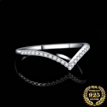 Rhodium 925 Sterling Silver Exquisite V-Style Moissanite Wave Ring - $49.99