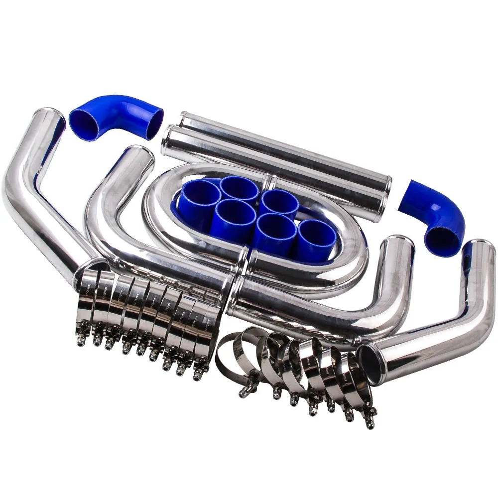 2.5&quot; 64mm Aluminum Universal Intercooler Turbo Piping pipe Kits &amp; Blue hose kits - £584.09 GBP