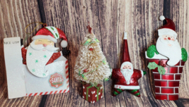 Aluminum Glitter Santa Claus Resin and Bottle Brush Tree Ornament Lot of 4 - £12.72 GBP