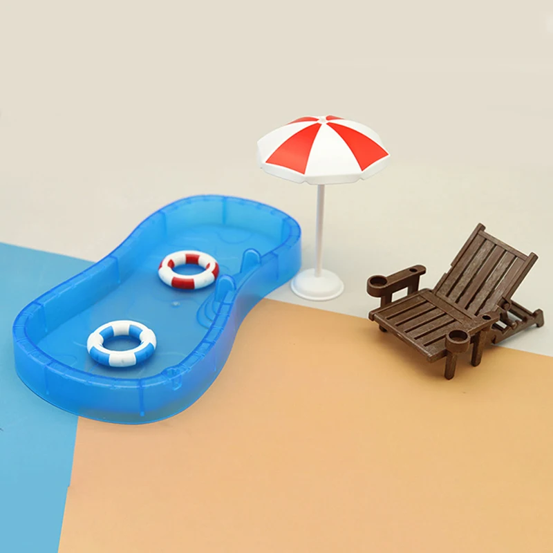 Dollhouse Simulation Cute Mini Swimming Pool Swimming Circle Beach Chair Set - £12.50 GBP