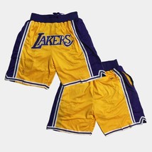 Los Angeles Lakers Shorts stitched Yellow with 4 Pockets Basketball Pants  - £40.22 GBP
