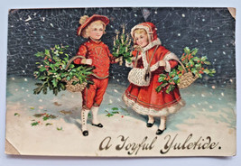 A Joyful Yuletide Children Gel German Postcard PC15 - £24.03 GBP