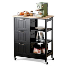 Rolling Kitchen Island Utility Storage Cart with 3 Large Drawers-Black - Color:  - $242.08 CAD