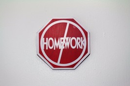 No Homework Door Decor Wood Sign Plaque Red Octagon Cute Funny Sign for Summer  - £7.59 GBP