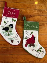 Lot of Cream &amp; Red or Green Felted Fabric w Chickadee JOY Cardinal NOEL ... - £8.85 GBP