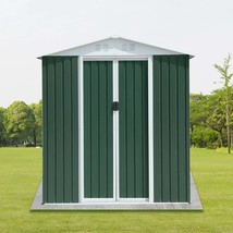 Green 6x4FT Apex Roof Garden Shed - Aluminum Frame, Sliding Door - $287.99