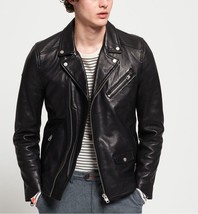 Jacket Leather Biker Black Mens Slim Fit Motorcycle Vintage Men S Cafe R... - £100.68 GBP