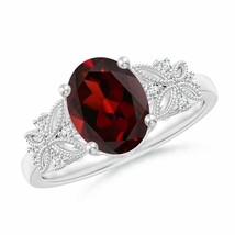 ANGARA Vintage Style Oval Garnet Ring with Diamonds for Women in 14K Solid Gold - £874.25 GBP