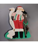 Vintage Wood 3D Santa Claus And Reindeer Made In Philippines Retro Decor - $891.15 MXN