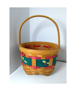 Round Christmas &quot;Holly&quot; Ribbon Basket - Lattice Type- Adorable! Farmhous... - $12.03 CAD