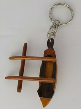 Native Hawaii Keychain Wood Single Outrigger Canoe Purse Charm Polynesian Nosail - £7.98 GBP