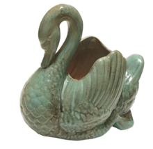 Vintage Swan Planter Gonder Pottery Made in USA  Art Deco Vase Aqua and Brown Lg - £25.48 GBP