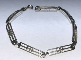 Rectangle Grid Style Chain Link Bracelet Sterling Silver .925 - £23.77 GBP