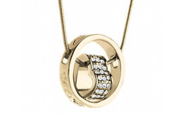 Crystals From Swarovski Heart W Circle Necklace 14K Gold Overlay 18 Inch New - £33.42 GBP