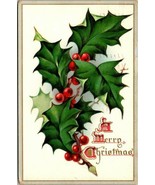 Raphael Tuck Christmas Embossed Postcard Holly Leaves Berries Postmarked... - $18.99