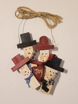 VTG Handmade Wooden Snowman Family Christmas Ornament Holiday Wall Decor Rustic  - £13.47 GBP