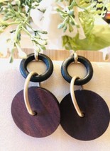 Modern Wooden Earrings Circles Black Gold Brown Earthy New - £12.49 GBP