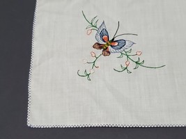 Vintage Hanky Handkerchief, Doily, Garden Butterly Flowers Embroidery - £9.72 GBP