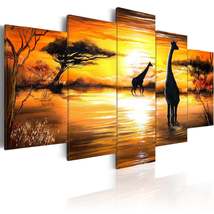 Tiptophomedecor Stretched Canvas Animal Art - Giraffes At Watering Hole - Stretc - £71.31 GBP+